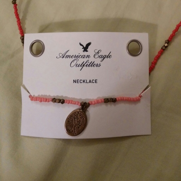 Coral and pink necklace with tree pendant - Picture 2 of 2