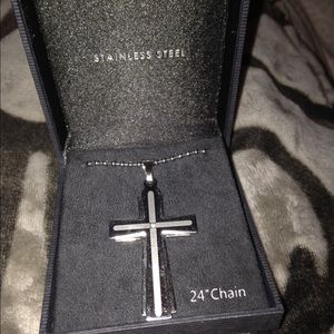 Men's two dimensional 24" ST Steel Cross Pendant
