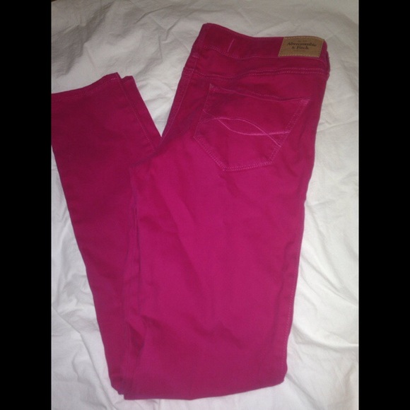 A&F hot pink skinny jeans.