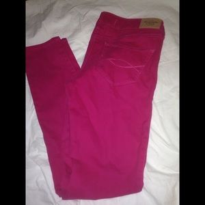 A&F hot pink skinny jeans.