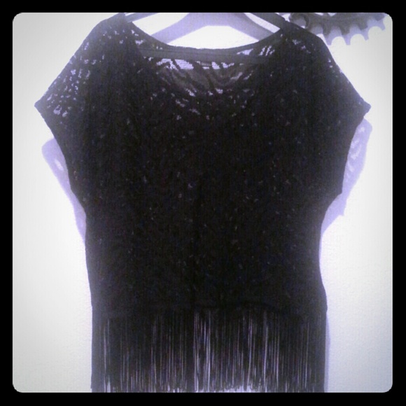 Zebra print lace fringe top