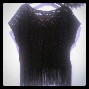 Zebra print lace fringe top