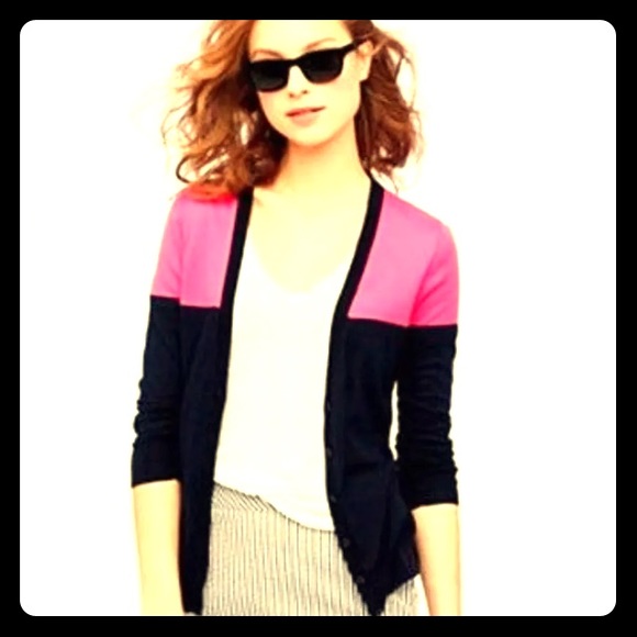 J. Crew Navy & Pink Featherweight Cotton Cardigan