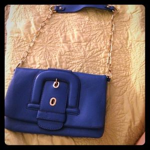 Cobalt blue clutch with detachable chain strap