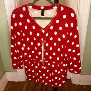 Lucky Brand Red and White Polka Dot Cardigan