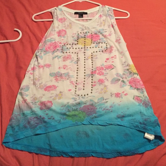 Forever 21 Studded Cross Floral Tank