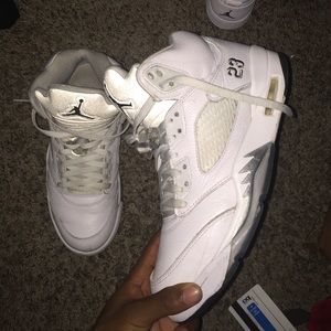All white Jordan 5s