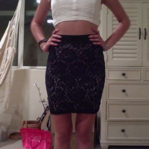 Black lace mini skirt