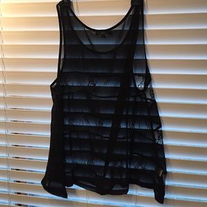 Millau women's small black lace tank. Sheer