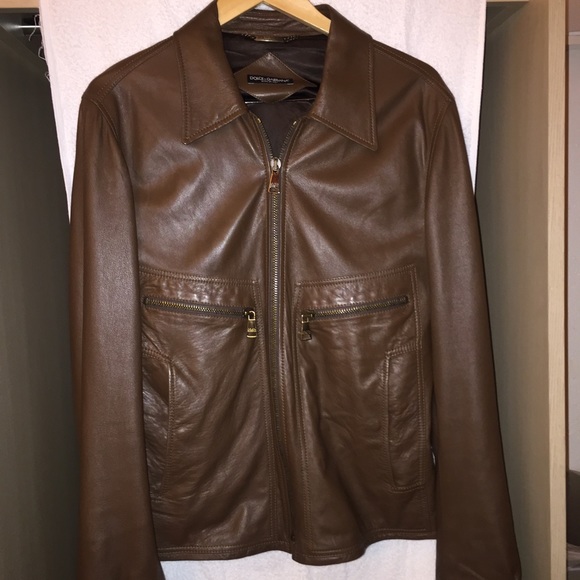 Dolce and Gabbana Brown Leather Coat Beautiful