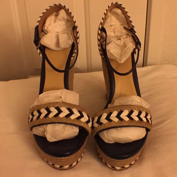 Gucci blue and white wedges with rope