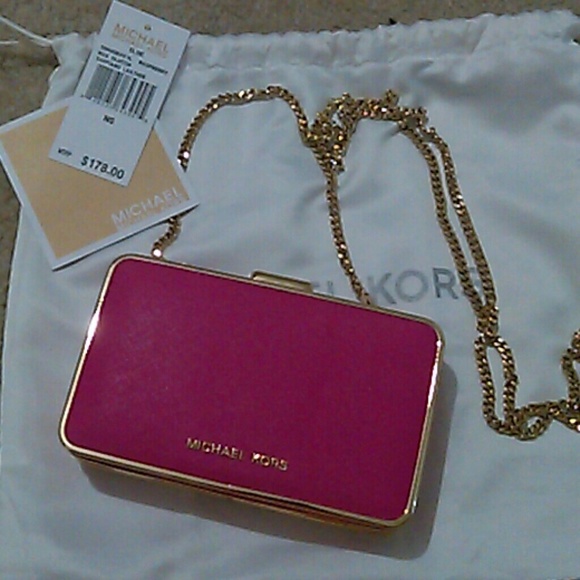 Raspberry Michael kors box clutch