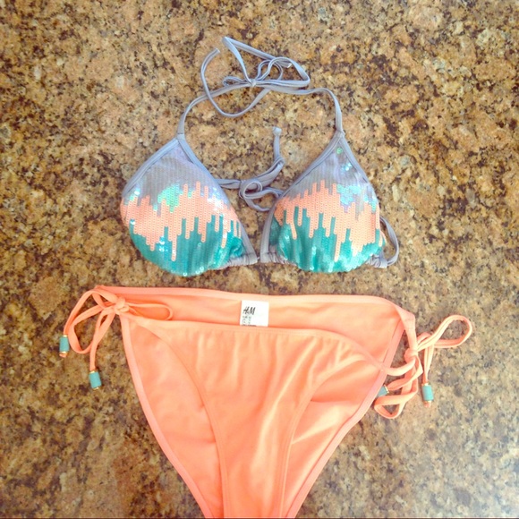 Shiny bathing suite top with matching bottom