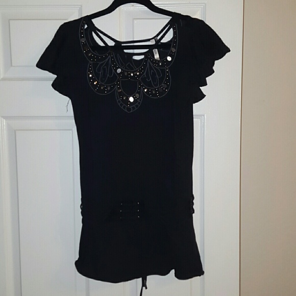 Black top with beaded neckline