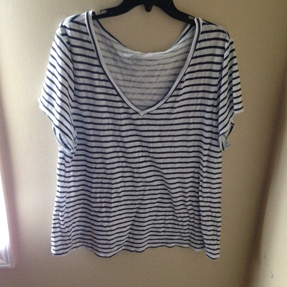 Navy and white striped plus v neck tee shirt