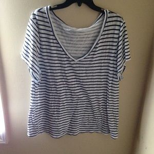 Navy and white striped plus v neck tee shirt