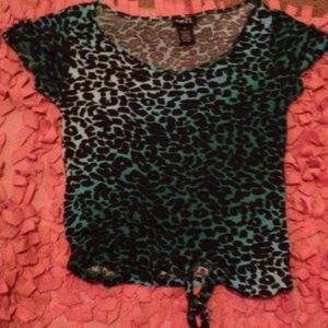 Crop top blue T-shirt with Belly see-through