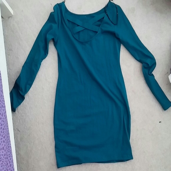 Teal long sleeve criss-cross back dress
