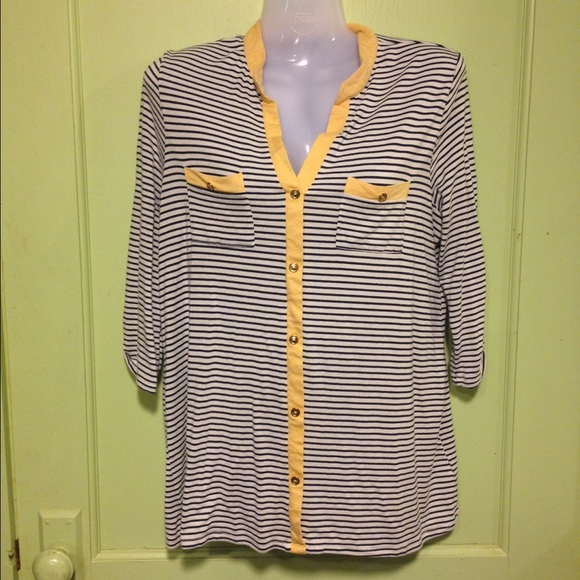 💖SOLD💖B'LEEV - Navy Nautical Striped Shirt