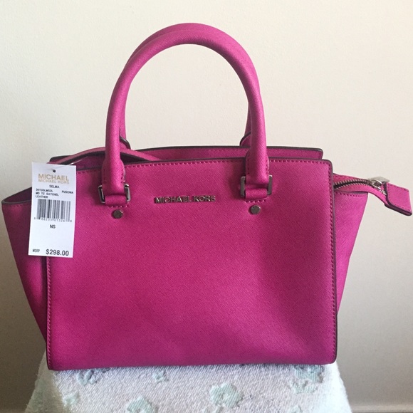 Fuschia - Selma Medium Saffiano Leather Satchel - Picture 2 of 3