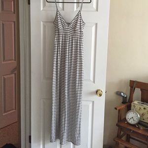Gray and white striped maxi dress