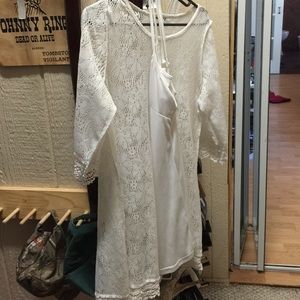 Large mini white dress with white under top