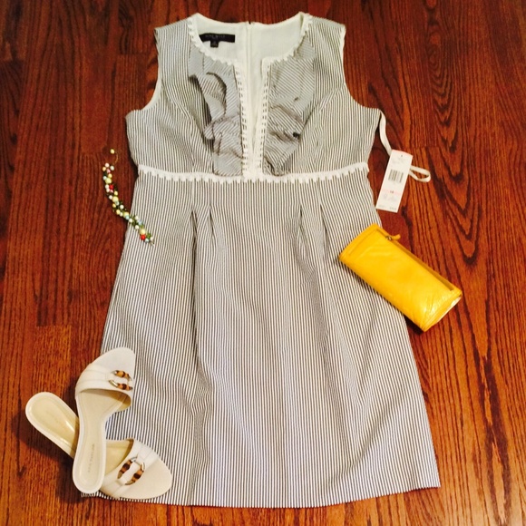 NINE WEST Cotton Seersucker (Navy) Sundress 10 NWT