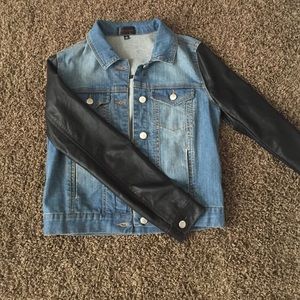 Denim Jacket with Leather Sleeves