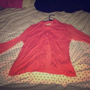 Womens pink rose button up half sleeve