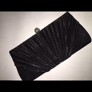 Black silk clutch with diamond top & silver chain