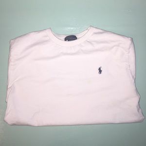 White polo with blue logo