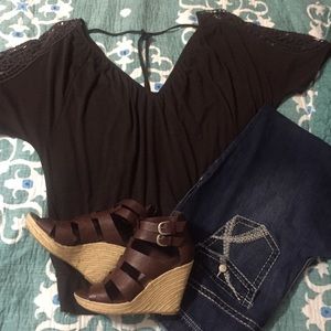 Lace sleeved chocolate top