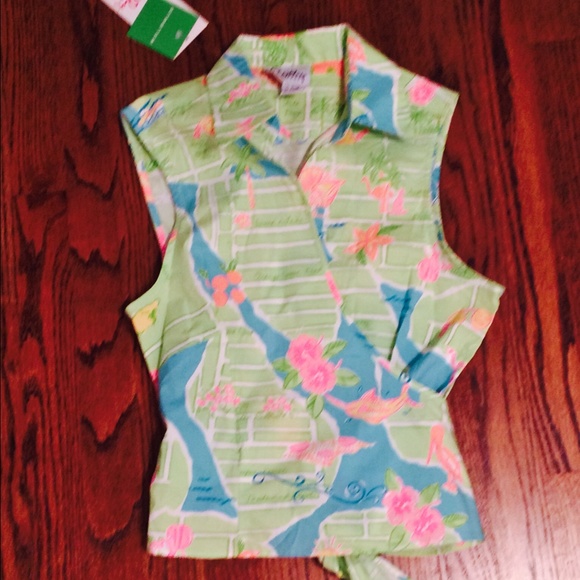 LILLY PULITZER Sleeveless Cotton Wrap Top 14 NWT