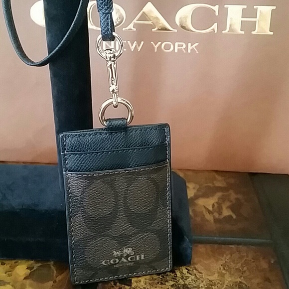 NWOT Coach chocolate brown signature ID lanyard