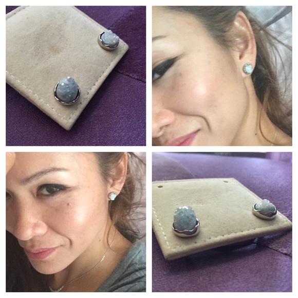 sterling silver and druzy gem stud earings - Picture 4 of 4