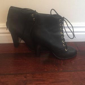 Black lace up heeled booties