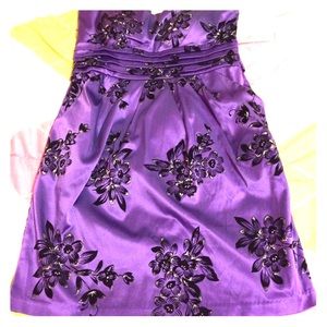 Purple flower print strapless dress