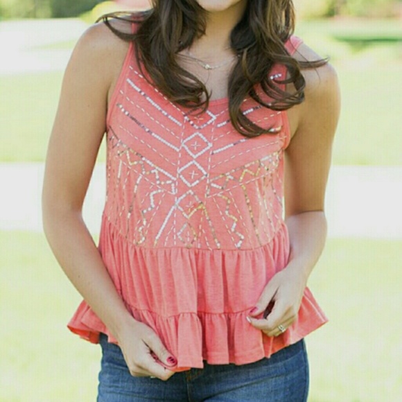 Coral sequined/beaded Tank Top - Picture 3 of 7