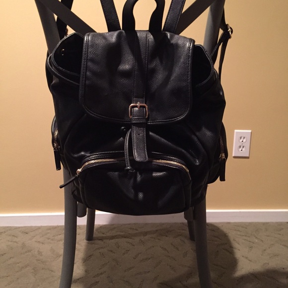 Black faux leather backpack