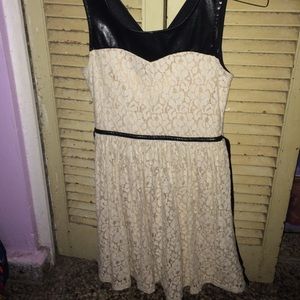 cream lace dress with leather