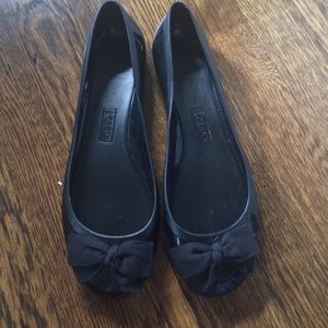 Black J Crew rain flats with bow - size 9