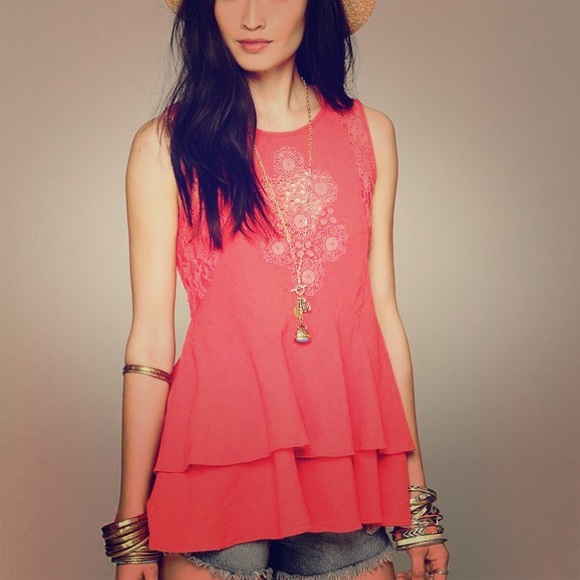 Free People Sleeveless Lace Inset Tank
