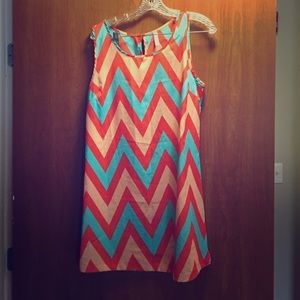 Blue and orange chevron shift dress