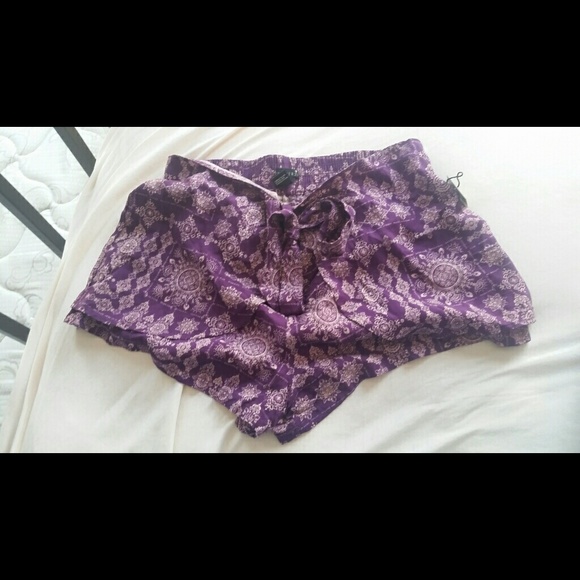 Peach and purple Aztec tied front shorts