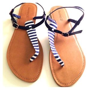 Navy and while sandals