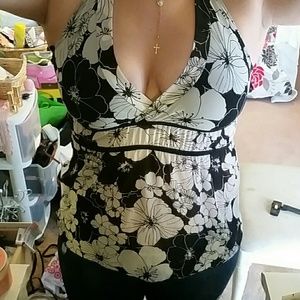 Black and white floral halter