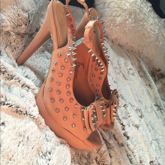 Charlotte Russe Nude Spiked Slingback Heels
