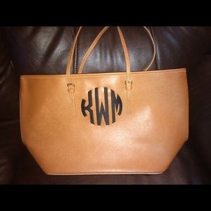Monogrammed Tote Purse Brown.