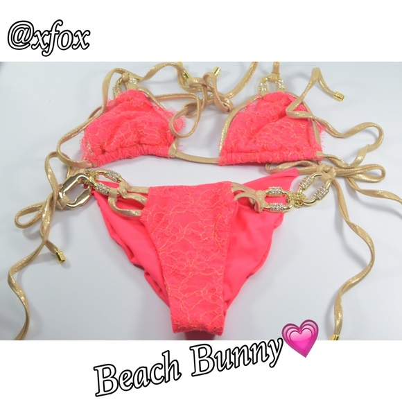 Beach Bunny Coral Madagascar Lace Triangle Bikini