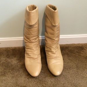 Tan leather mid-calf boots